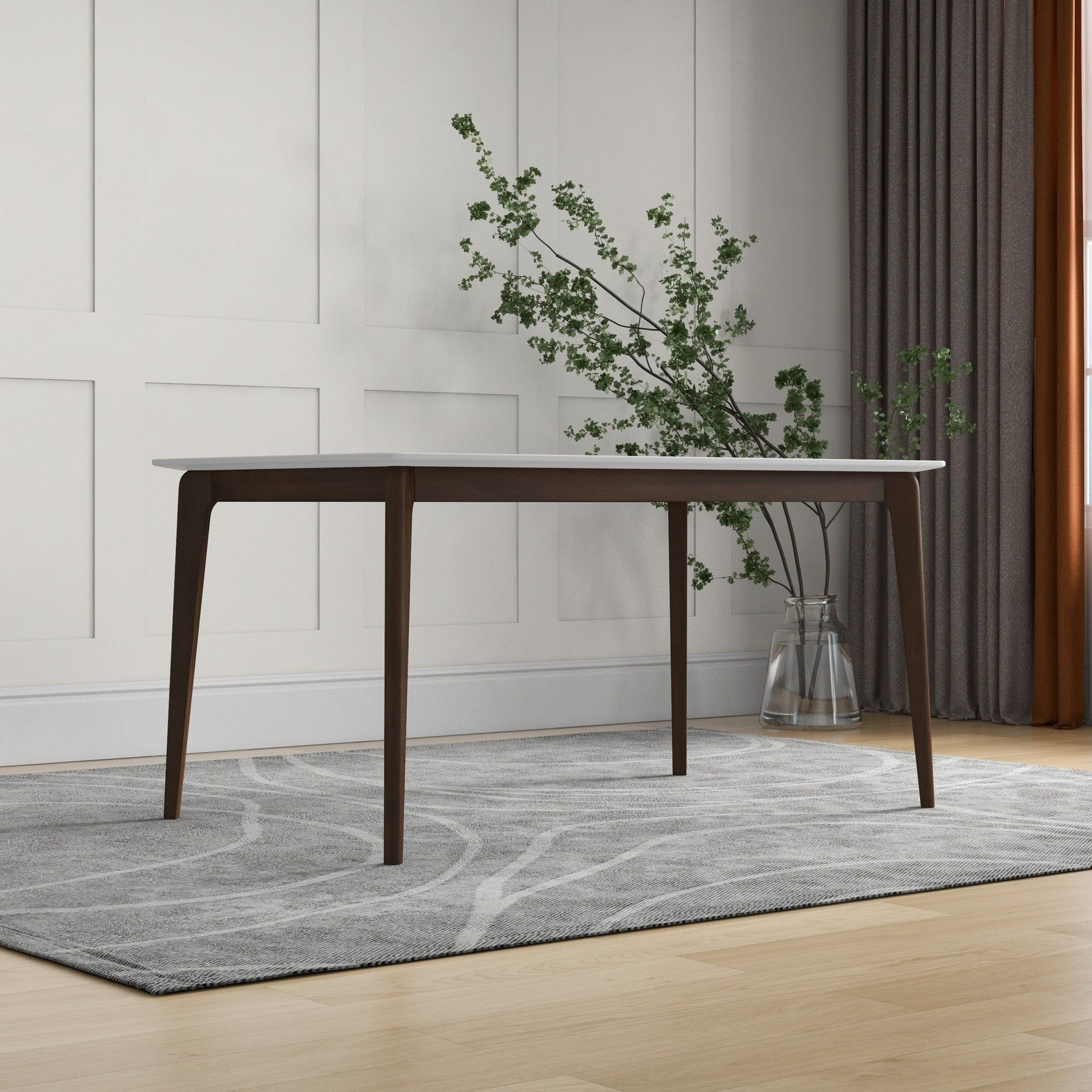Levi modern rectangular dining table with white top and dark wood legs HouseOfZazla on Tampa Home & Garden Store