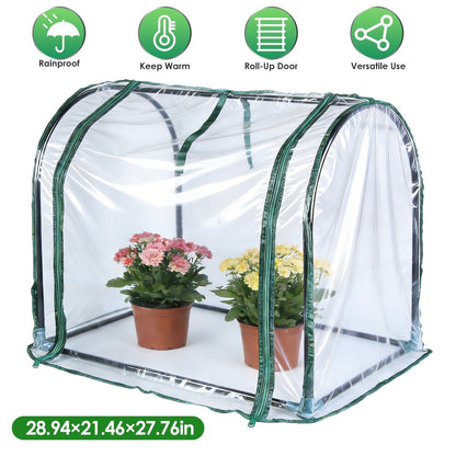 GemGear tabletop greenhouse with clear cover and green trim; two potted plants inside on Tampa Home & Garden Store