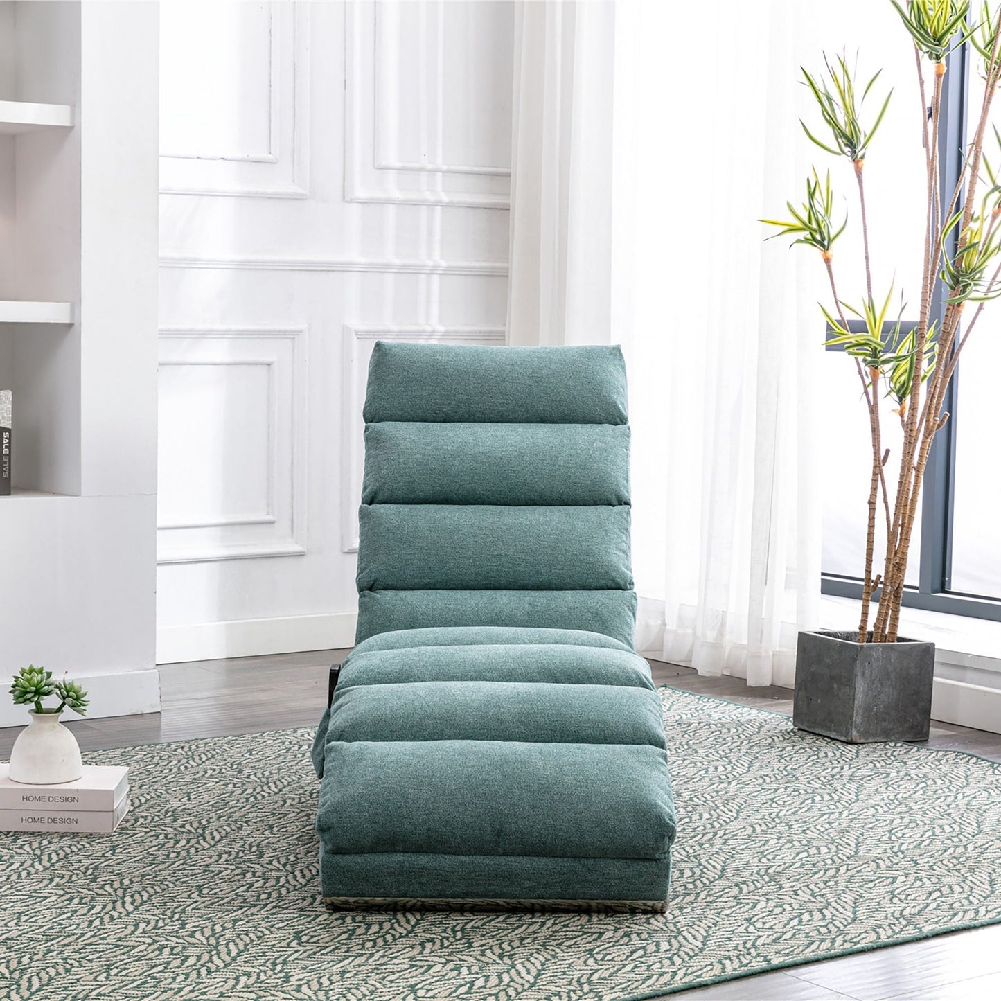 Massage Chaise Lounge indoor teal upholstery with remote control in bright modern room on Tampa Home & Garden Store
