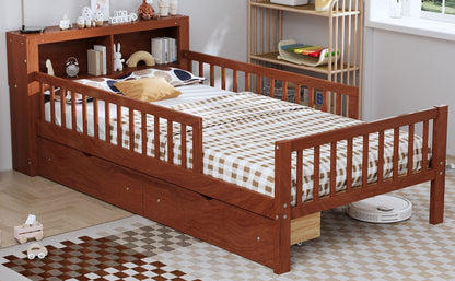 Bed with headboard storage rack, by HouseOfZazla, 2 under-bed drawers, 3 side guardrails on Tampa Home & Garden Store