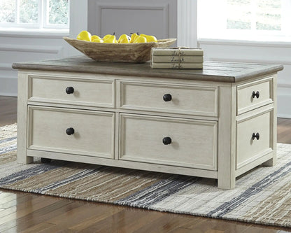 Bolanburg Lift-Top Cocktail Table White/Brown/Beige with wood grain and black knobs on Tampa Home & Garden Store