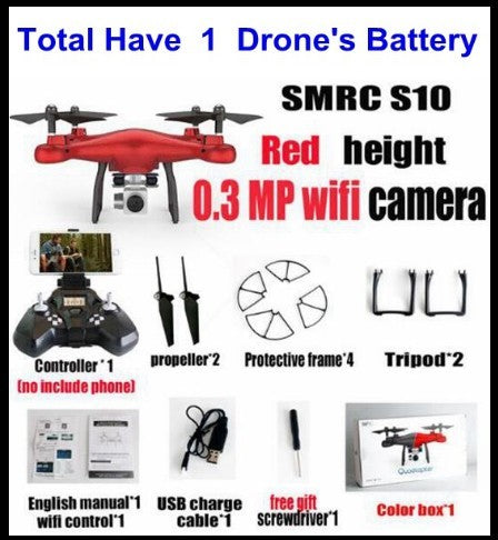 SMRC S10 red quadcopter with 0.3 MP WiFi camera and FPV controller plus propellers on Tampa Home & Garden Store