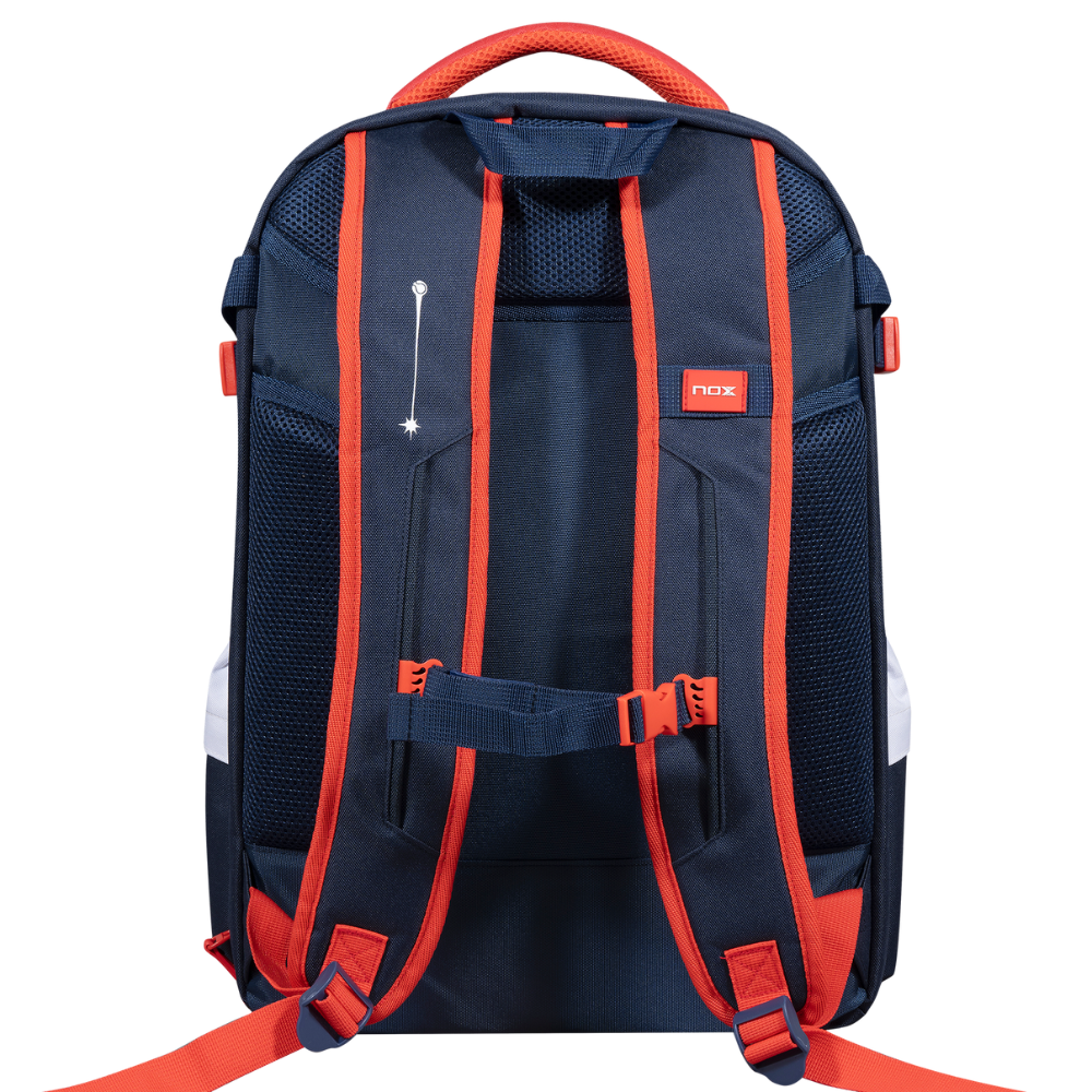 Nox Padel Backpack USPA Pro Series navy backpack with orange straps and padded back on Tampa Home & Garden Store