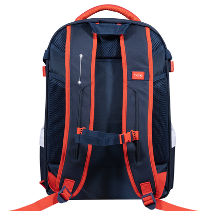 Nox Padel Backpack USPA Pro Series navy backpack with orange straps and padded back on Tampa Home & Garden Store