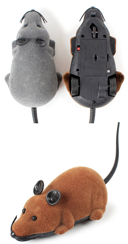 Three fuzzy cat toy mice: gray, black remote-control mice with battery and a plush brown mouse on Tampa Home & Garden Store
