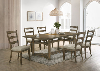 Parfield 7-piece dining set in light brown oak with table and six ladder-back chairs on Tampa Home & Garden Store