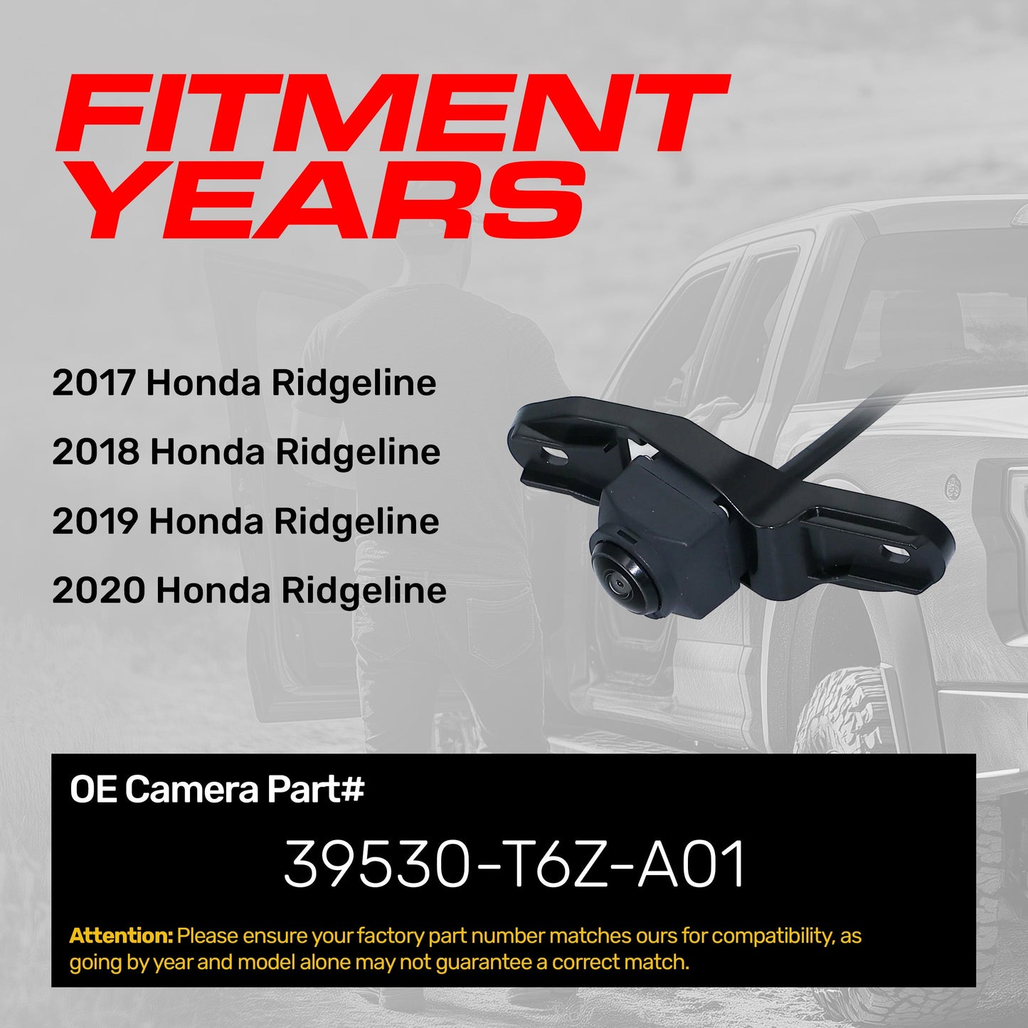 Honda Ridgeline OEM backup camera for 2017–2020, Master Tailgaters, Part 39530-T6Z-A01 on Tampa Home & Garden Store