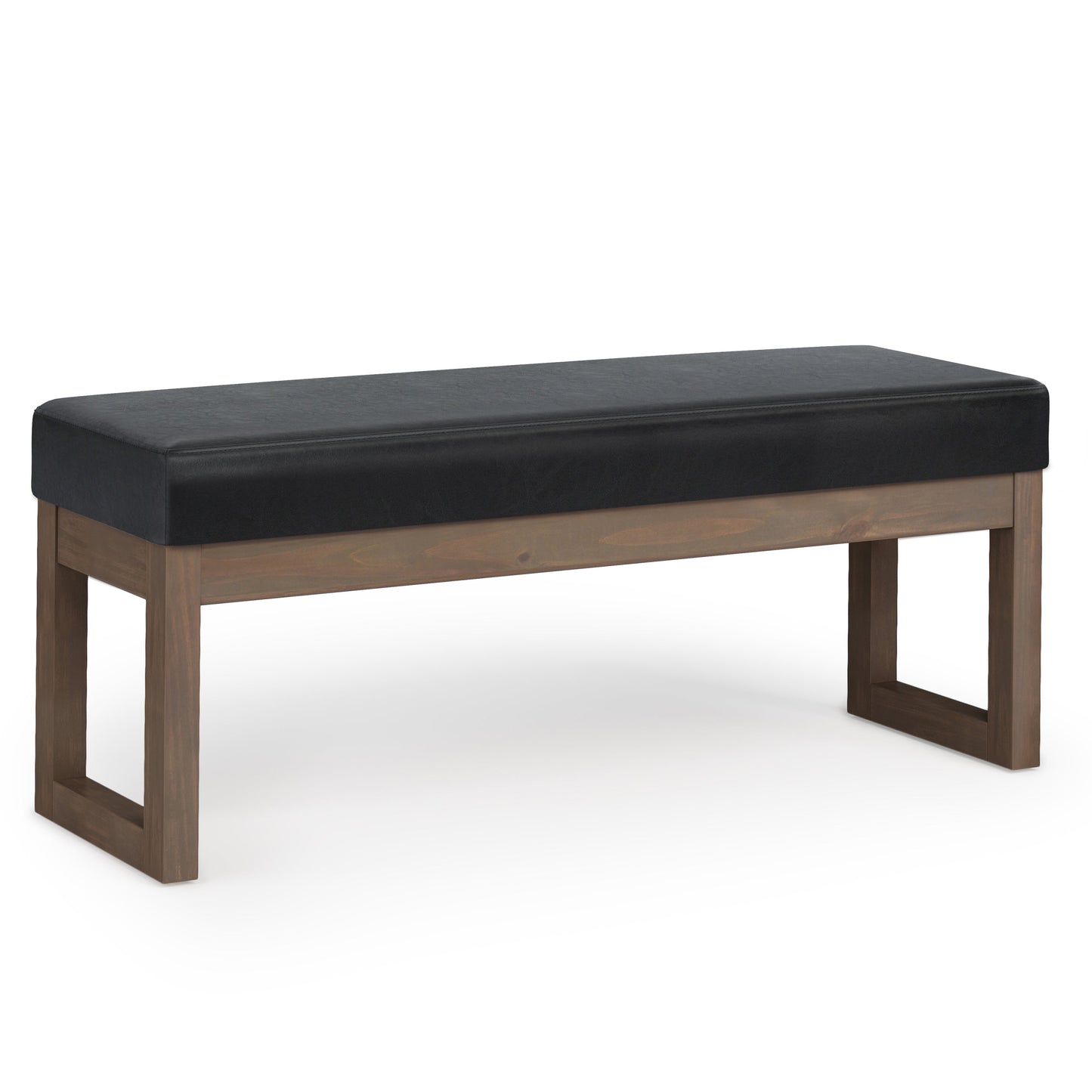 Milltown Large Ottoman Bench Midnight Black with black faux leather top and wood legs on Tampa Home & Garden Store