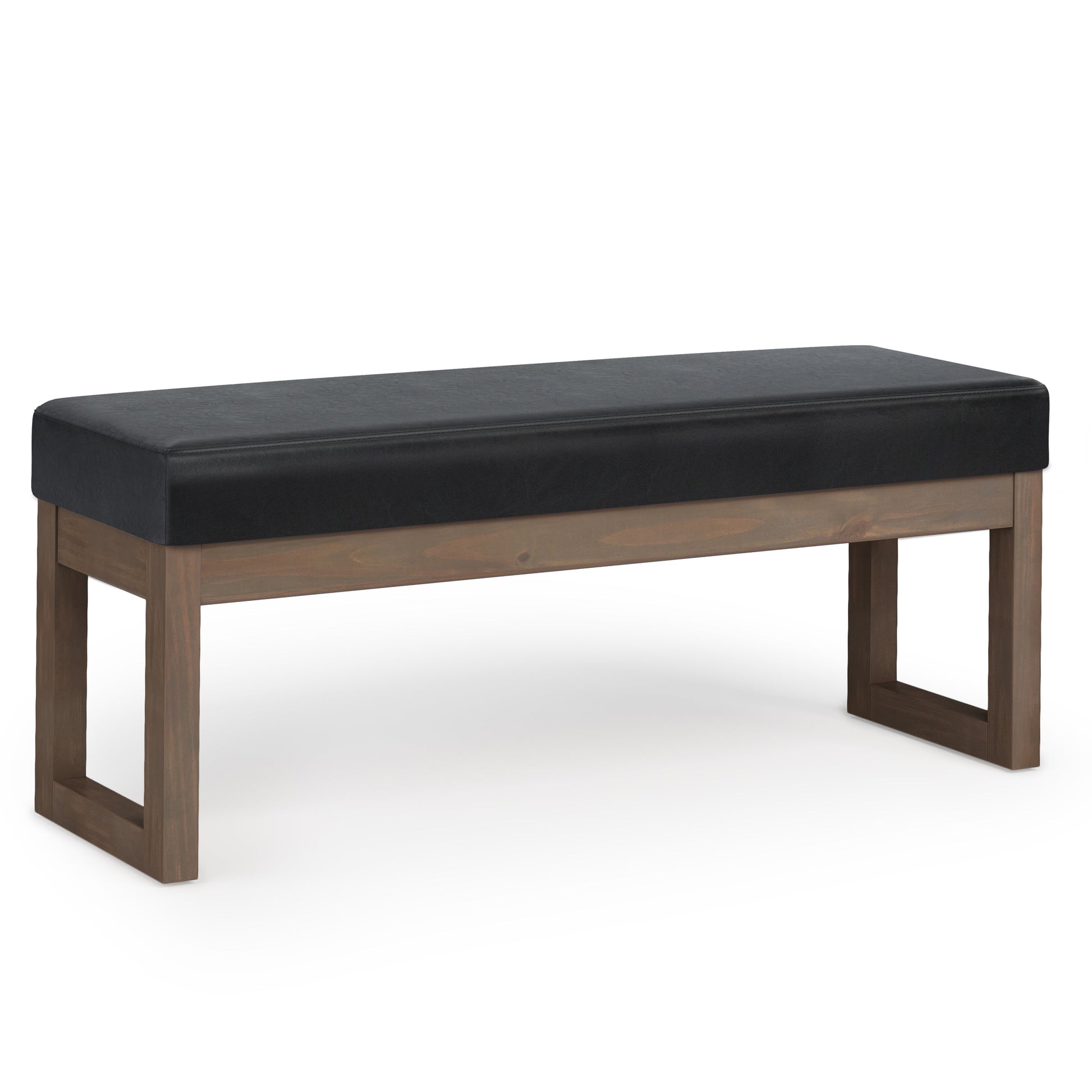 Milltown Large Ottoman Bench Midnight Black with black faux leather top and wood legs on Tampa Home & Garden Store
