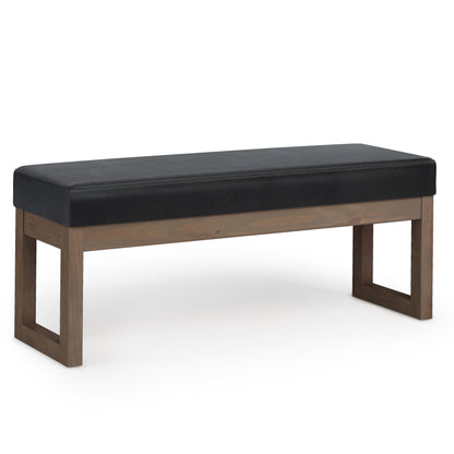 Milltown Large Ottoman Bench Midnight Black with black faux leather top and wood legs on Tampa Home & Garden Store