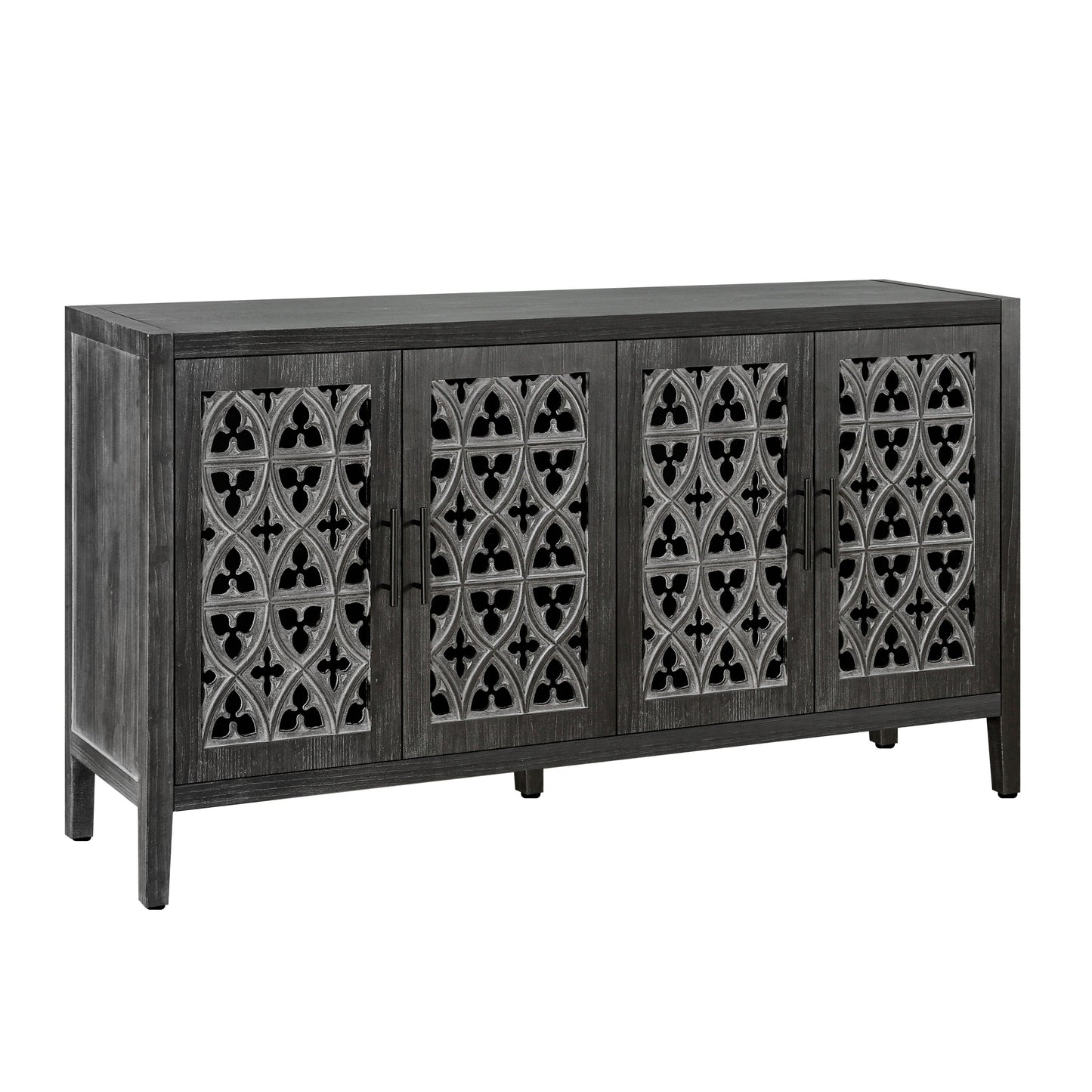 Hollow Four Door Antique Cabinet in black wood with metal fretwork, HouseOfZazla on Tampa Home & Garden Store