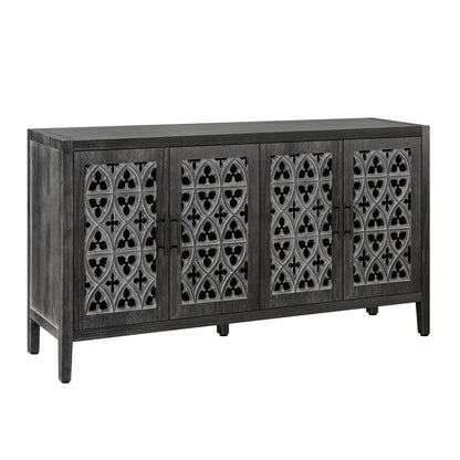 Hollow Four Door Antique Cabinet in black wood with metal fretwork, HouseOfZazla on Tampa Home & Garden Store