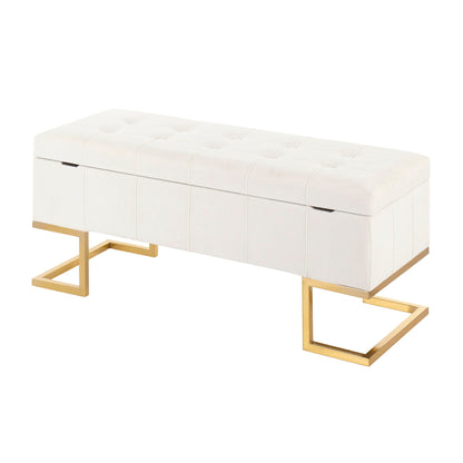 Contemporary storage bench white tufted with flip-top storage, gold base HouseOfZazla on Tampa Home & Garden Store