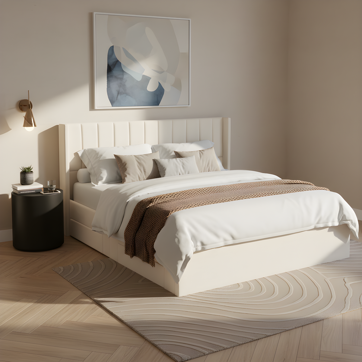 Large-Capacity Upholstered Storage Bed with Drawers in white fabric by HouseOfZazla Beds & Bed Frames on Tampa Home & Garden Store