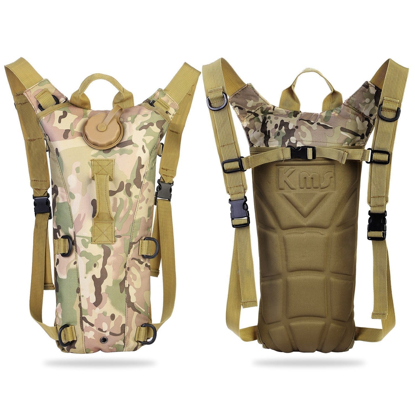 iMounTEK tactical hydration pack 3L with camouflage front and tan back, KMO back panel on Tampa Home & Garden Store