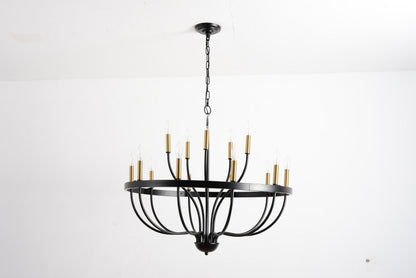 18-Light Industrial Iron Candle Chandelier HouseOfZazla black iron frame with gold candle sleeves and hanging chain on Tampa Home & Garden Store