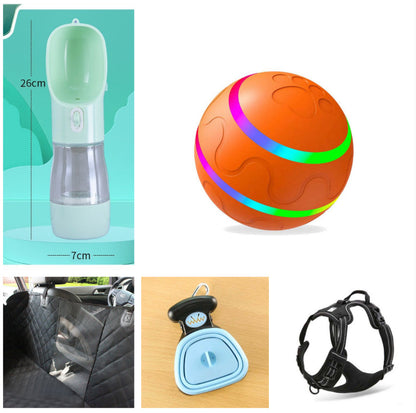 Wicked Ball Toy USB smart rotating cat toy with rainbow LED; collage of pet accessories on Tampa Home & Garden Store
