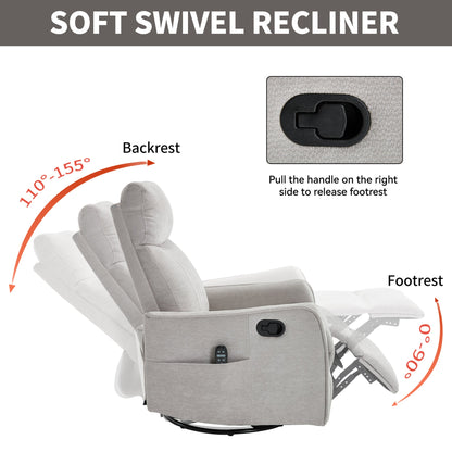 Comfortmax Swivel and Rocking Recliner gray fabric by HouseOfZazla with side pocket and remote on Tampa Home & Garden Store