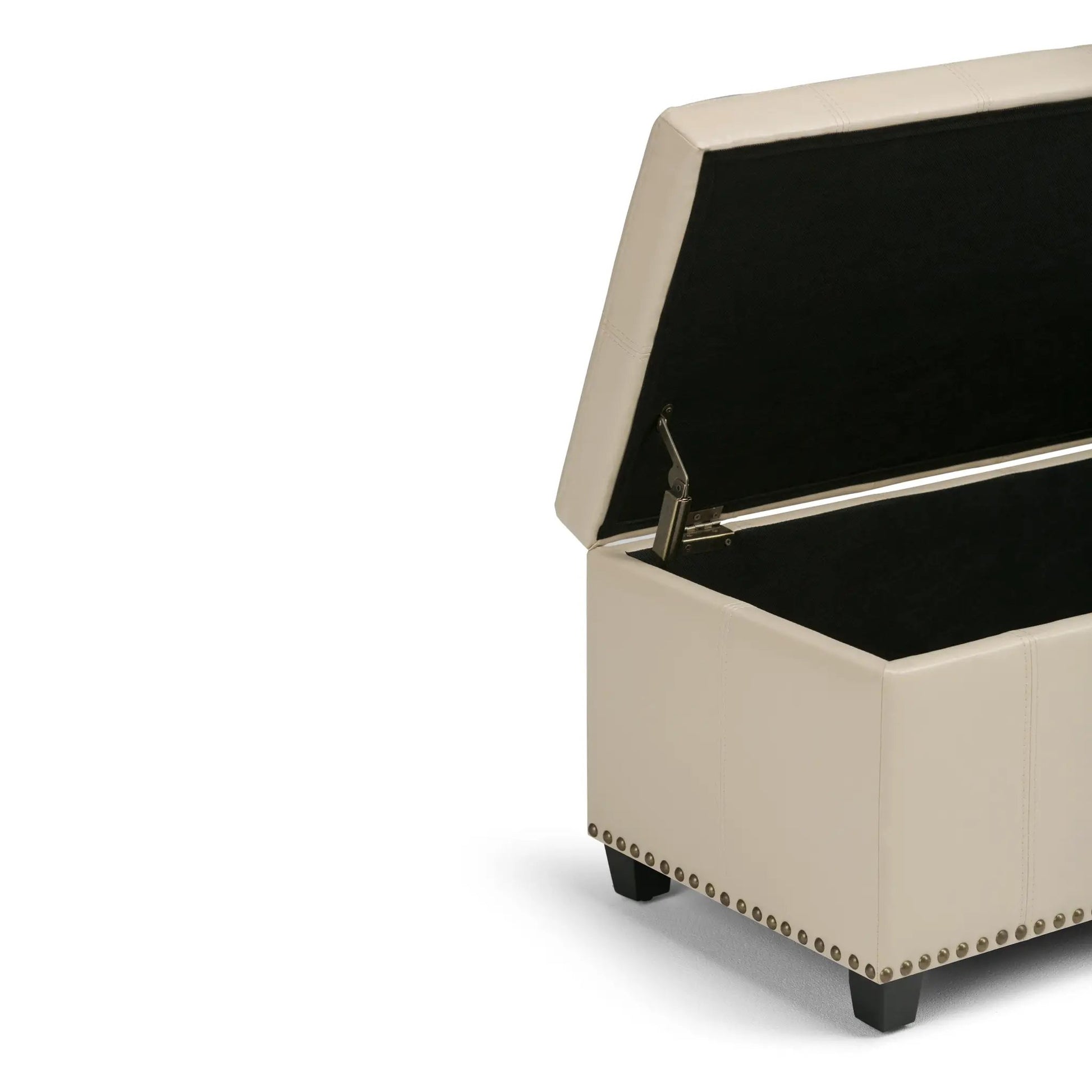 Amelia Storage Ottoman Bench beige faux leather, Unique Piece Furniture, black interior, on Tampa Home & Garden Store