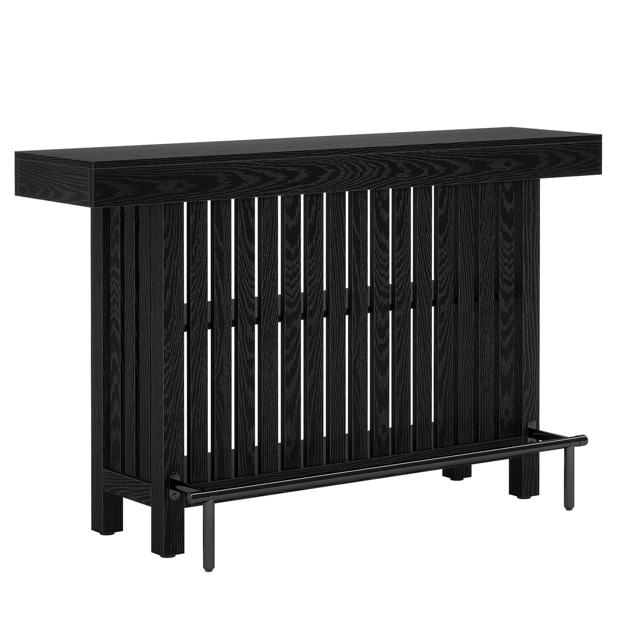 2 Tier Mini Bar Table for Kitchen in black wood with slatted panels by HouseOfZazla on Tampa Home & Garden Store