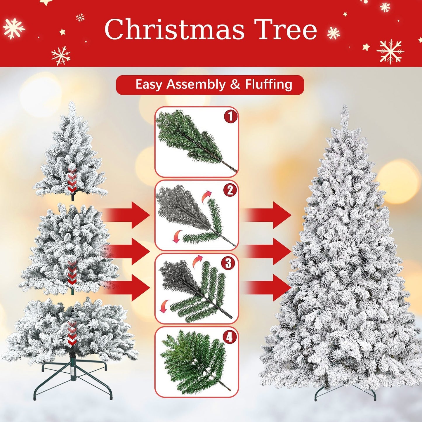 4ft flocked Christmas tree with pine cones and snowy PVC design by HouseOfZazla on Tampa Home & Garden Store
