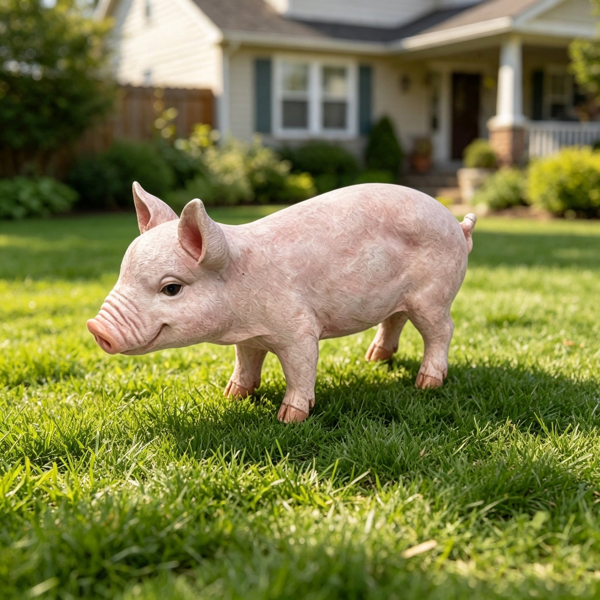 Cheerful beige pig garden statue, textured lifelike pig sculpture for yard decor on Tampa Home & Garden Store