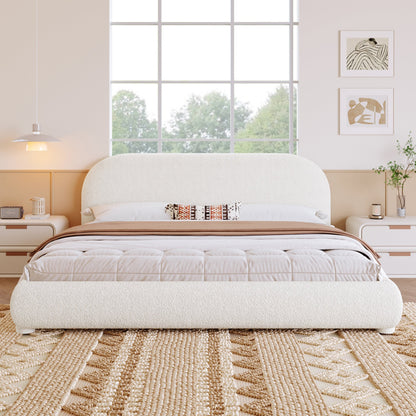 Cream style fabric upholstered bed by HouseOfZazla, queen size, simple modern design on Tampa Home & Garden Store
