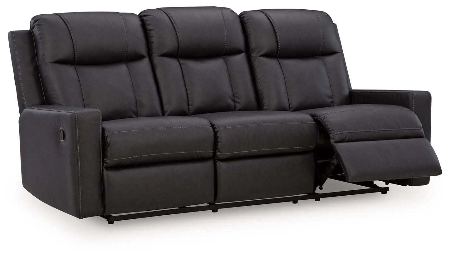 Mackmenville reclining sofa, black faux leather, 3-seat, by Unique Piece Furniture on Tampa Home & Garden Store