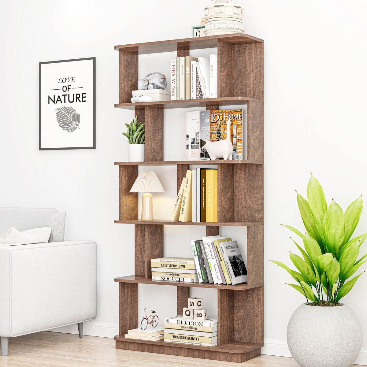 5-tier open bookshelf dark brown wood with adjustable shelves on Tampa Home & Garden Store