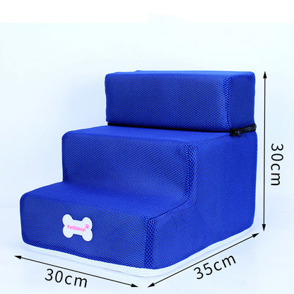 Blue dog stairs with sponge-foam steps, two-tier pet climbing ladder for bed, 30x35x30 cm on Tampa Home & Garden Store