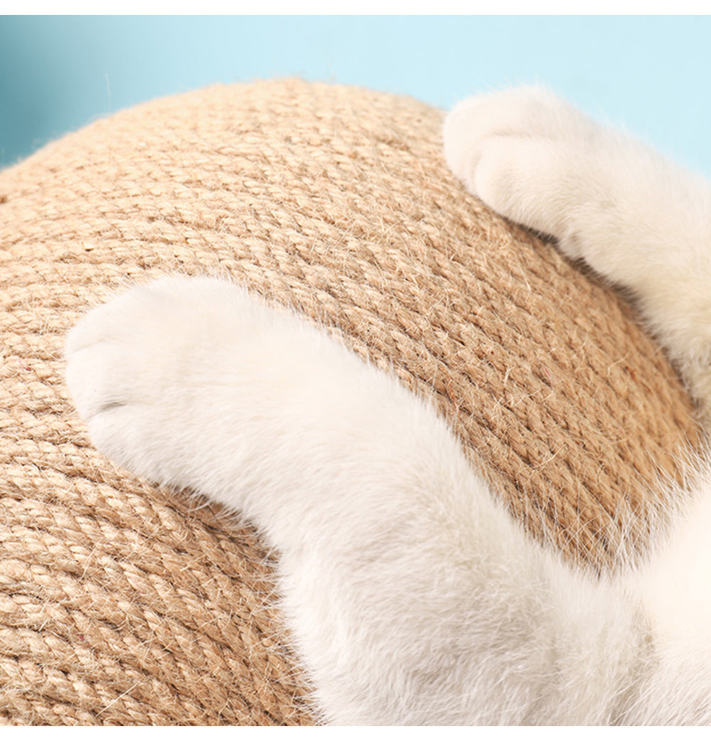 Professional Vertical Cat Toy Sisal Ball with natural rope surface and white paws on top on Tampa Home & Garden Store