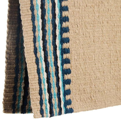 Mayatex Risen Saddle Blanket 36x34 New Zealand wool beige with teal and navy stripes on Tampa Home & Garden Store