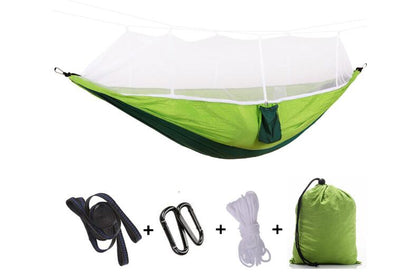Parachute hammock with mosquito net in army green; rope and carabiners by My Store on Tampa Home & Garden Store