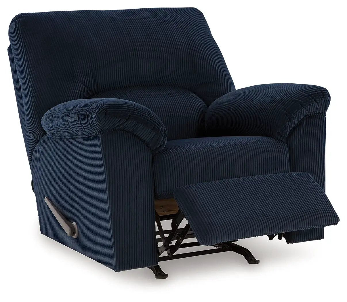 Rocker recliner SimpleJoy by Unique Piece Furniture in navy corduroy with footrest on Tampa Home & Garden Store