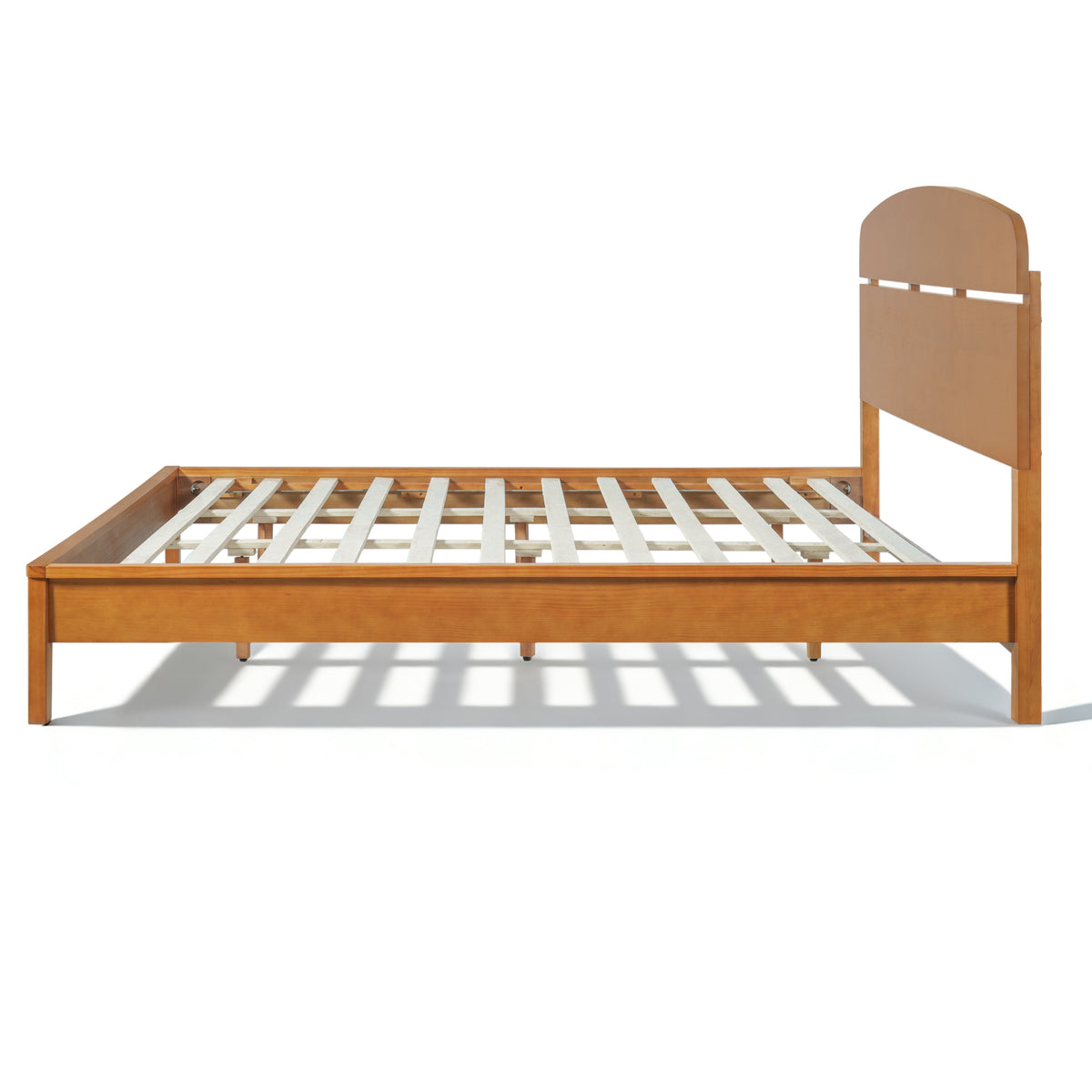 King Size solid wood platform bed with curved headboard in natural wood finish on Tampa Home & Garden Store