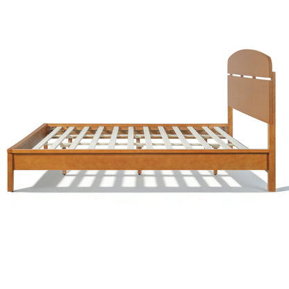 King Size solid wood platform bed with curved headboard in natural wood finish on Tampa Home & Garden Store