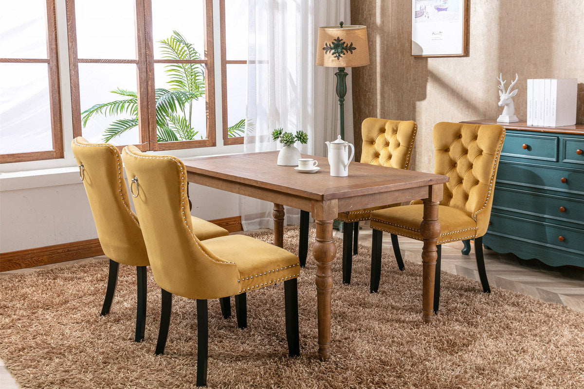 Tufted velvet dining chair set in mustard yellow with nailhead trim, 4-pack by HouseOfZazla on Tampa Home & Garden Store