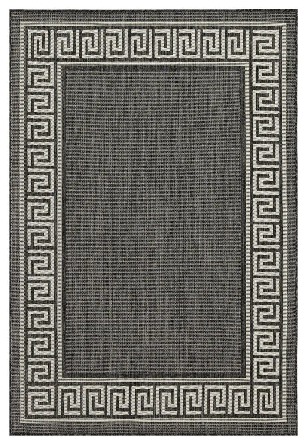 Sunshine runner rug polypropylene black gray with Greek key border Unique Piece Furniture on Tampa Home & Garden Store