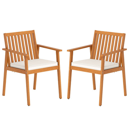 2 Pieces Patio Dining Chairs Outdoor Acacia Wood Chairs with Removable Padded Cushion