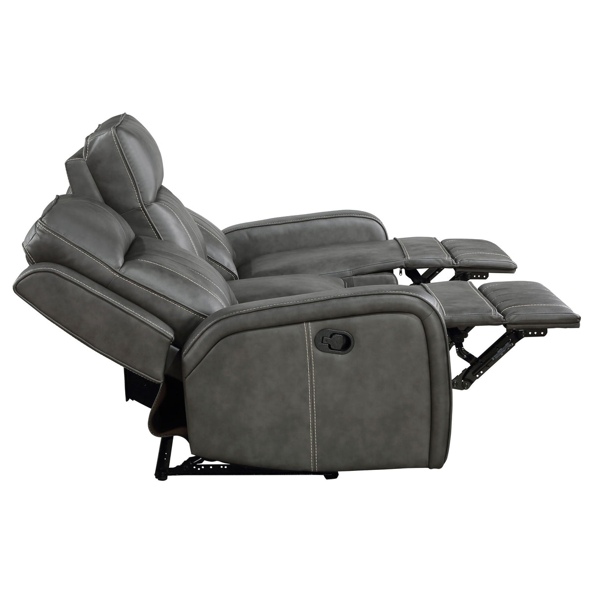 Forrest motion reclining sofa gray leather with tufting and wide track arms HouseOfZazla on Tampa Home & Garden Store