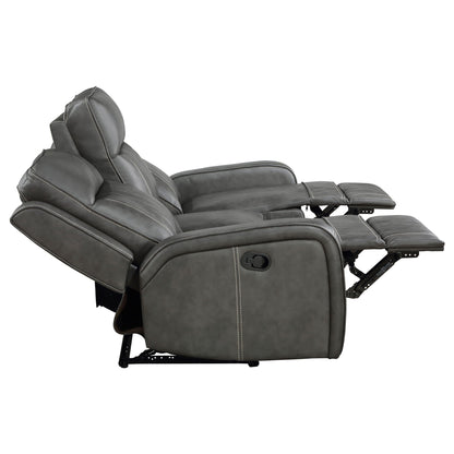 Forrest motion reclining sofa gray leather with tufting and wide track arms HouseOfZazla on Tampa Home & Garden Store