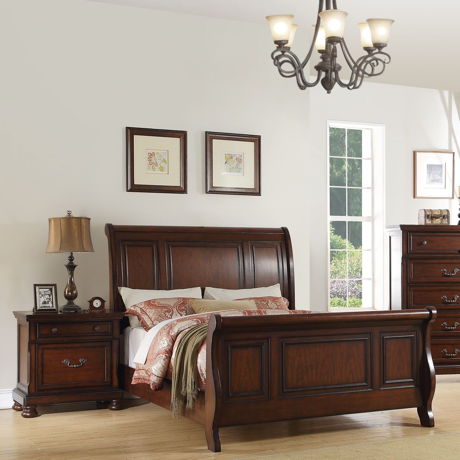 3 Piece Bedroom Set Bed with 2 Nightstands in dark cherry wood by HouseOfZazla on Tampa Home & Garden Store
