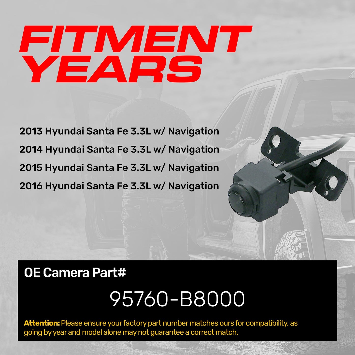 Backup camera for Hyundai Santa Fe 3.3L w/ Navigation (2013–2016), Master Tailgaters 95760-B8000 on Tampa Home & Garden Store