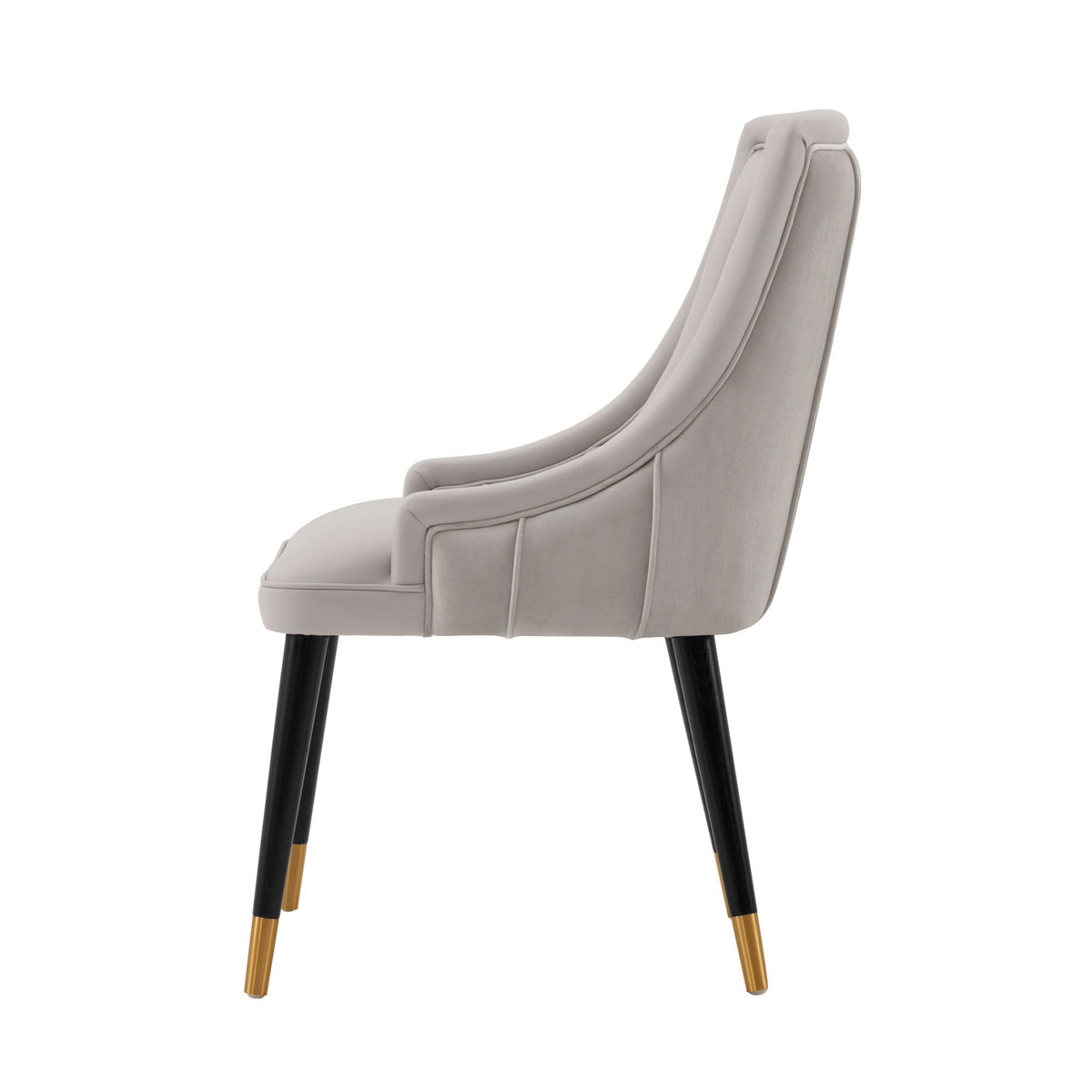 Eda dining chair with stitched gray upholstery, black tapered legs with gold tips HouseOfZazla on Tampa Home & Garden Store