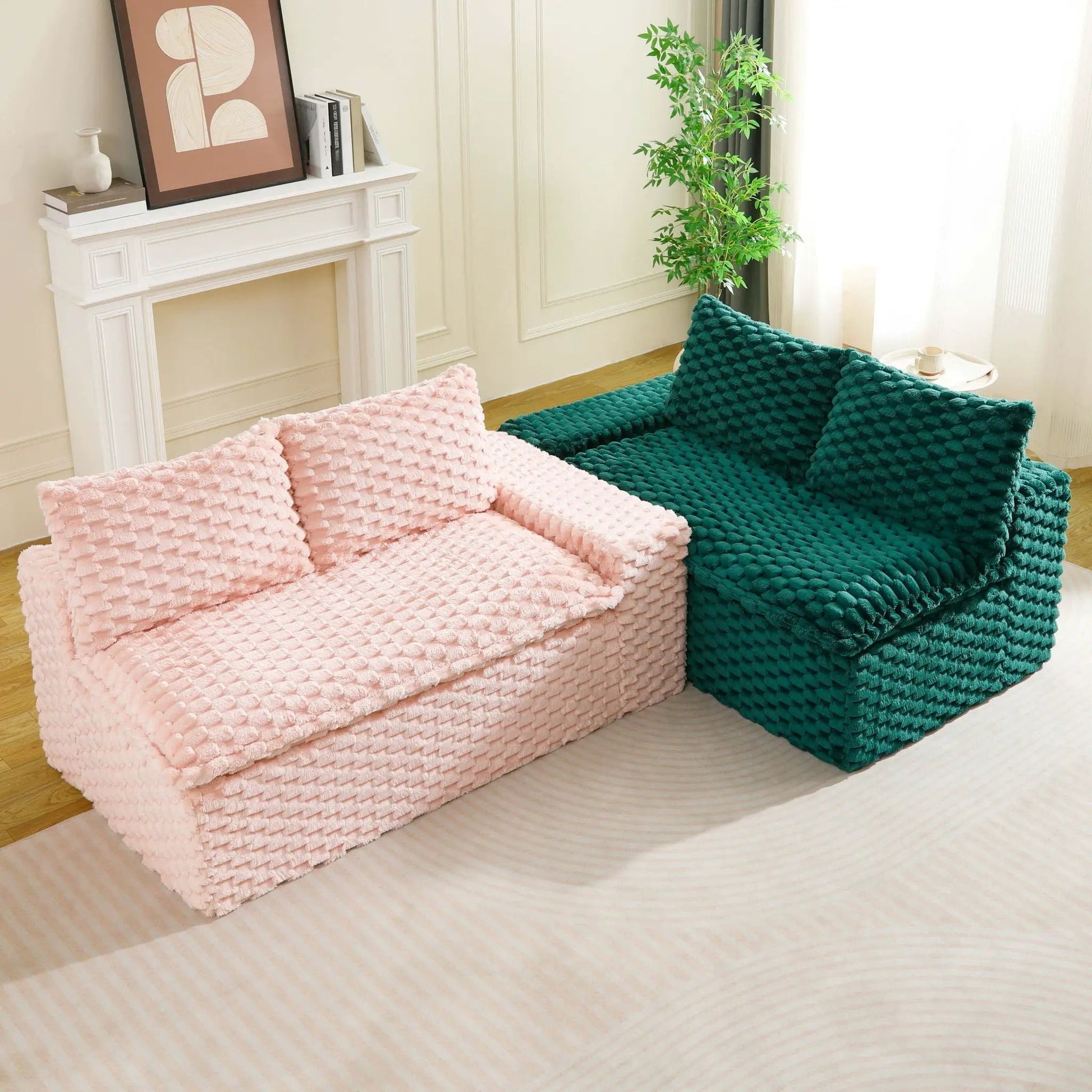 Luxury Multifunctional Sofa For Living Room pink teal chunky-knit upholstery 2-piece set on Tampa Home & Garden Store