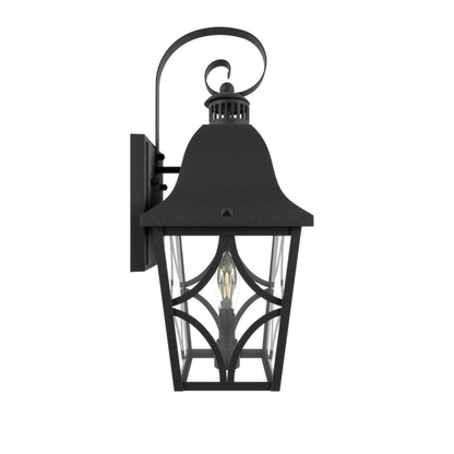 HouseOfZazla outdoor wall light fixture, black metal lantern with curved arm and glass panels on Tampa Home & Garden Store