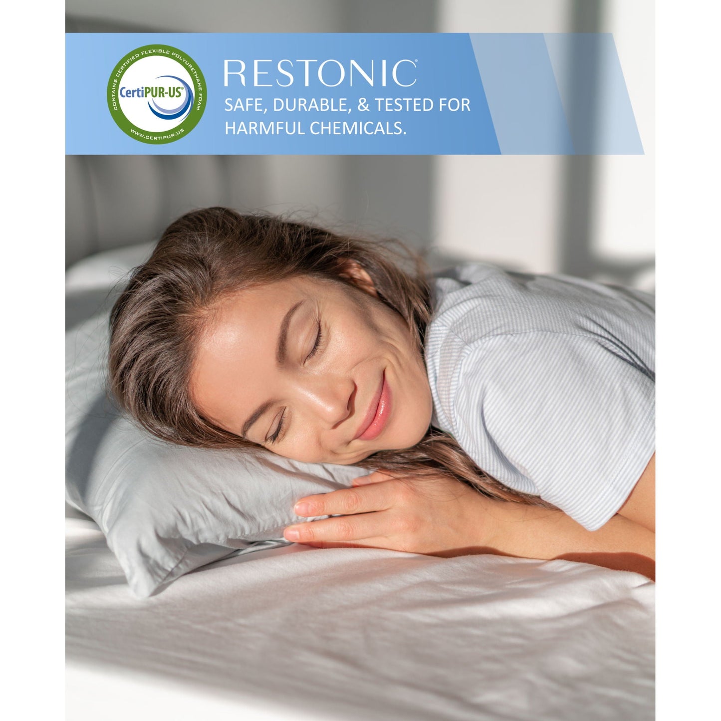 Comfort Care 7in foam core hybrid mattress by HouseOfZazla, medium feel, sleeper with pillow on Tampa Home & Garden Store