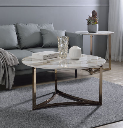 Sintered stone top round coffee tables with metal bases in white, set of 2 on Tampa Home & Garden Store