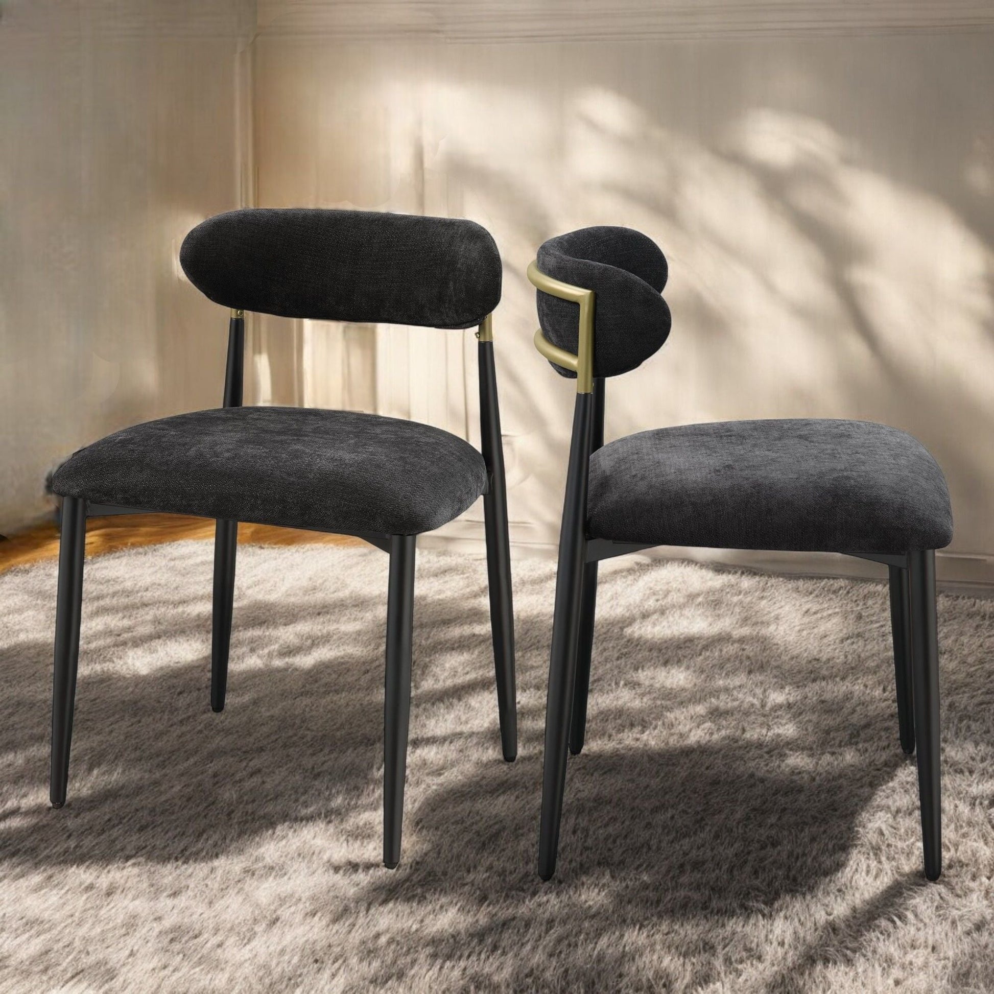 Jaramillo Contemporary Side Chair set of 2 with black velvet upholstery and brass frame on Tampa Home & Garden Store