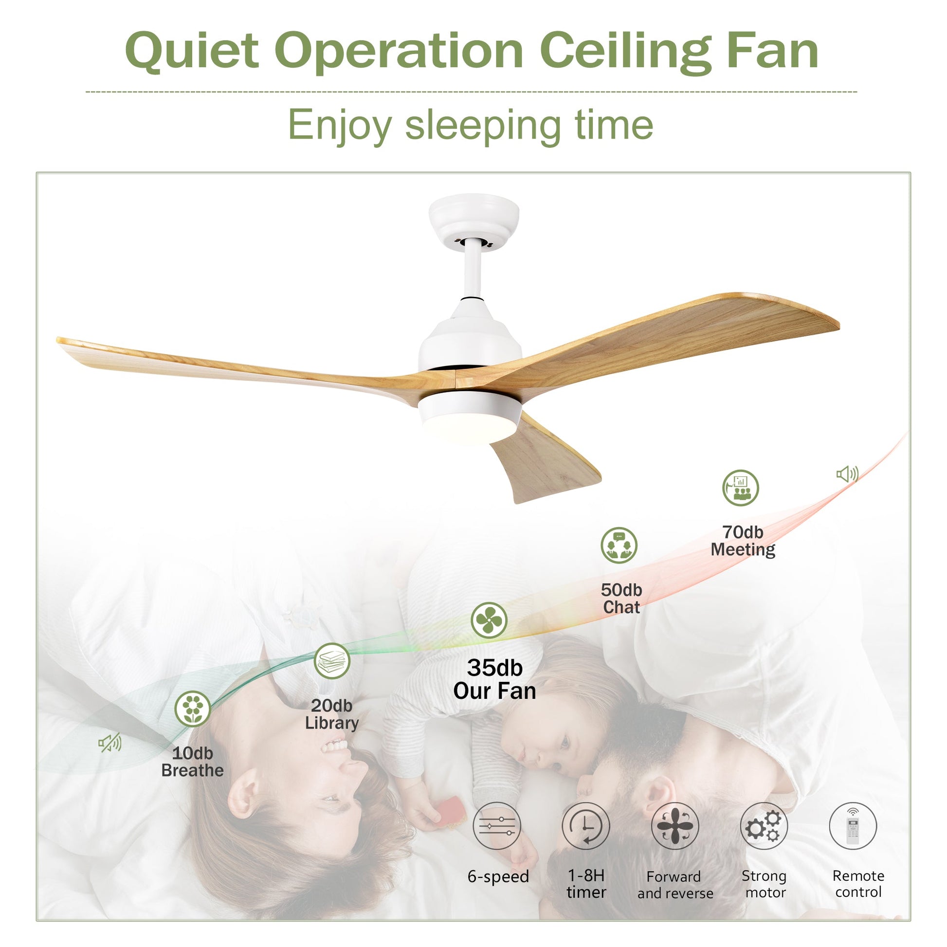 52in solid wood blade ceiling fan with lights and remote by HouseOfZazla motor housing on Tampa Home & Garden Store